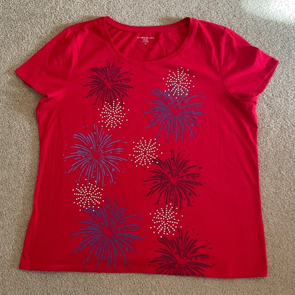 size Petite XL, bust up to 44” inches, patriotic fireworks 💥 shirt, like new co - Picture 9 of 11